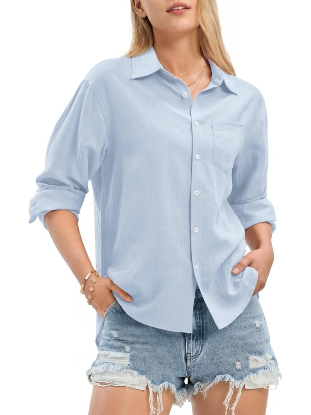 Chic Women's Loose Fit Button Down Shirt in Soft Lyocell Linen - Perfect for
